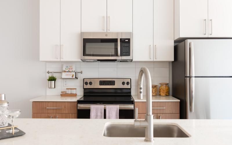 kitchen appliances with white cabinets J Malden Center luxury apartments for rent Malden MA 